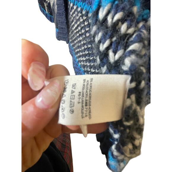 Blue Free People Time and Again Cardigan Fair Isle Wool XS Coastal Grandma - Picture 6 of 7